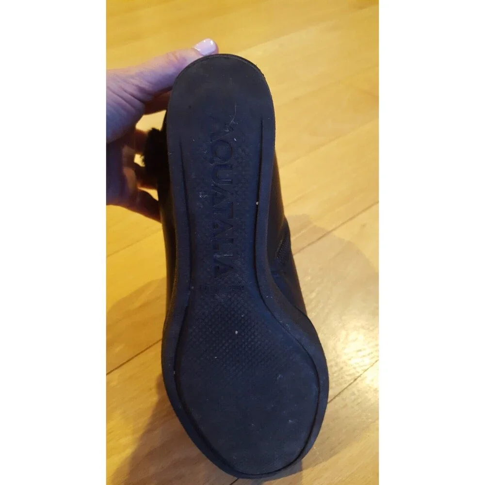 Aquatalia ‎ BLACK WEDGE Leather Women's Ankle  Boots, zip, fur trim  size 8